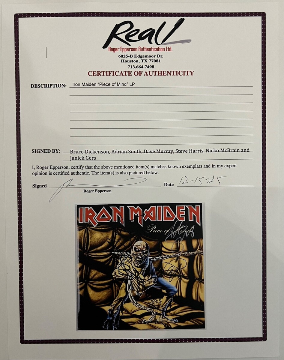 Iron Maiden JSA Autograph Signed Fully Piece Of Mind Epperson REAL