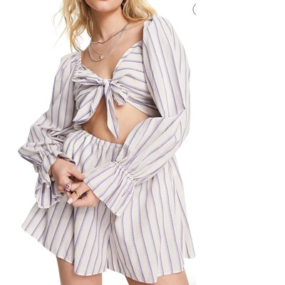 TOPSHOP Stripe Bow Tie Long Sleeve Romper Size 6