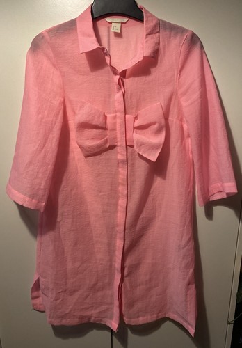 Pink H&M Eur 32 Button Up Collared Cute Pink Bow Front Shirt Womens Cute - Picture 6 of 24