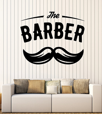 Wall Vinyl Decal Barber Shop Salon Moustache Haircut Scissors Hall Decor (z4743)