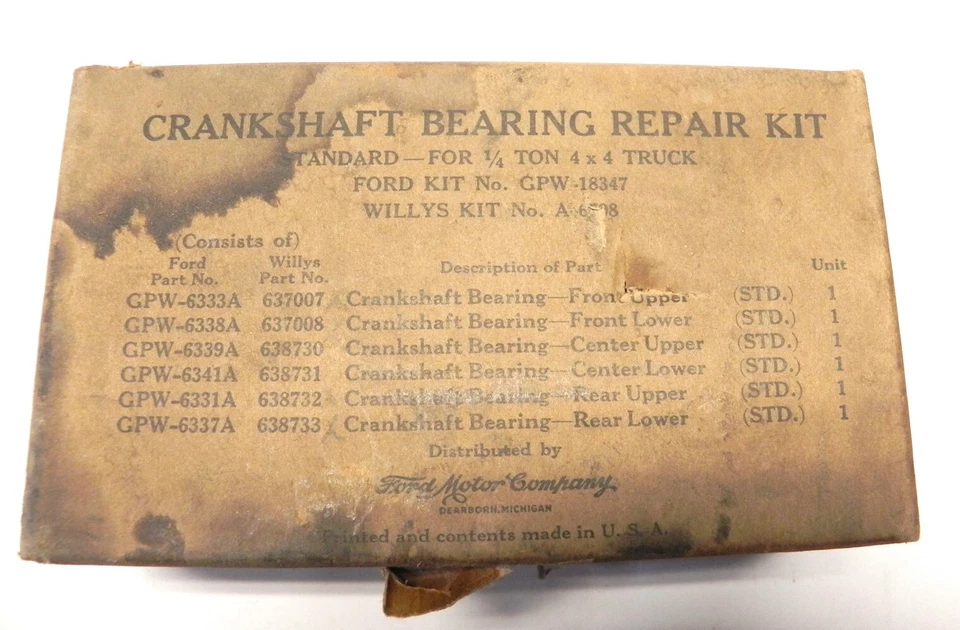 1939-1973 JEEP 134 ДВИГАТЕЛЯ ОСНОВНОЙ ПОДШИПНИК НАБОР РЕДКАЯ NOS ОРИГИНАЛЬНЫЙ WILLYS #GPW-18347  - Изображение 2 из 4