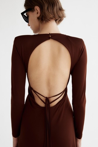 NEW ZARA Maxi Dress With Shoulder Pads, Open Back & Slit (Size Medium) - Picture 3 of 4