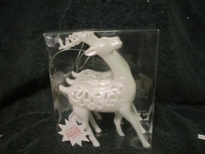 Shatterproof Set of 3 Winter White Deer  Ornaments