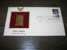 1989 Bill Of Rights 200th Anniversary 22kt Gold GOLDEN Cover Replica FDC STAMP
