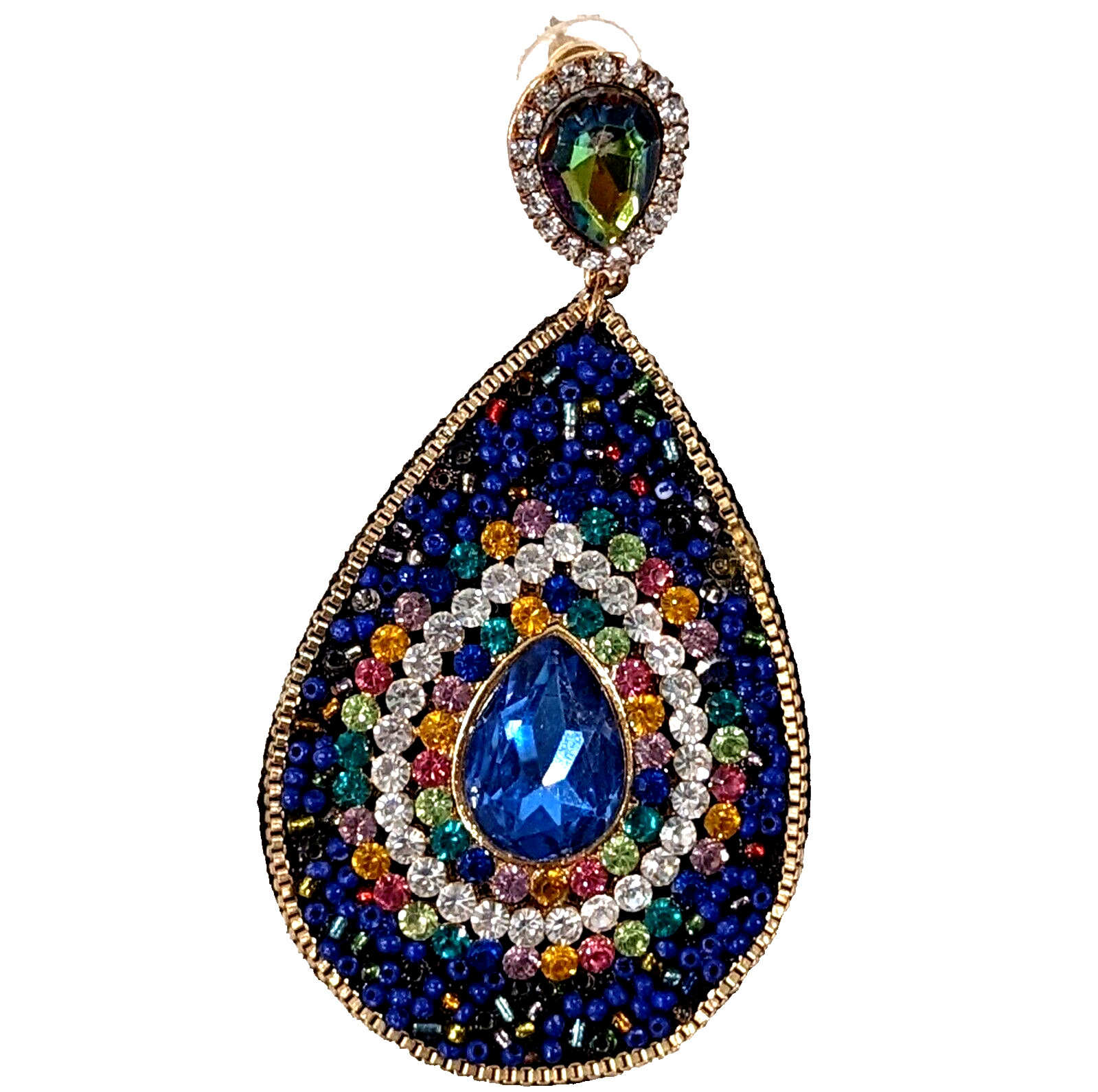 Large Earrings Post Statement Teardrop Faceted Fa… - image 3