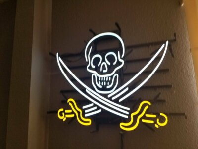 20''x16''Pirate Skull Neon Sign Light Tattoo Man Cave Wall Hanging Real Glass Tube