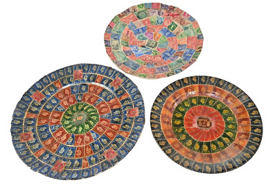 Drei alte handgefertigte Briefmarken Decoupage Teller 8'', 9'' und 10''