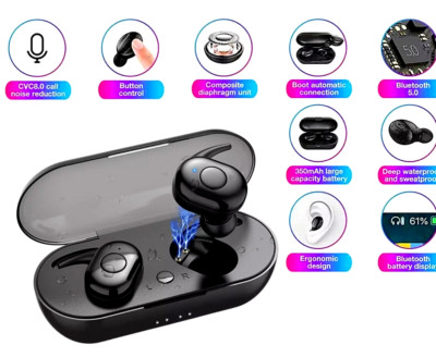 TWS Bluetooth 5.0 Wireless Earbuds Earphone In-Ear Stereo Waterproof Headphone
