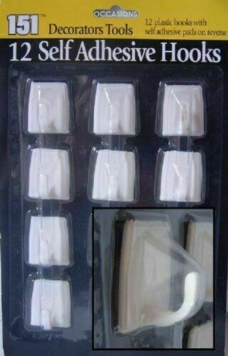 WHITE SELF ADHESIVE HOOKS STICK ON 12  MULTI PURPOSE KITCHEN OFFICE TOWEL HANGER
