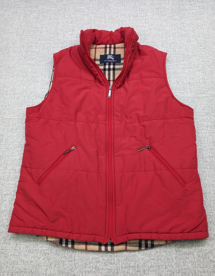 burberry Boys Gilet Vest Nova Check  Red Puffer Sleeveless Zipper Jacket Size 16 - Image 4 of 4