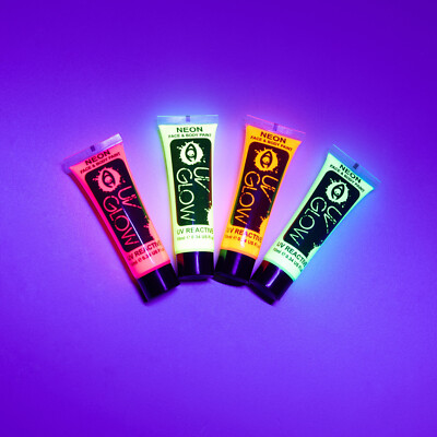 UV Glow Neon Gesichtsfarbe Körperfarbe 10ml - 4er Set - Fluoreszierend Festival Make-up