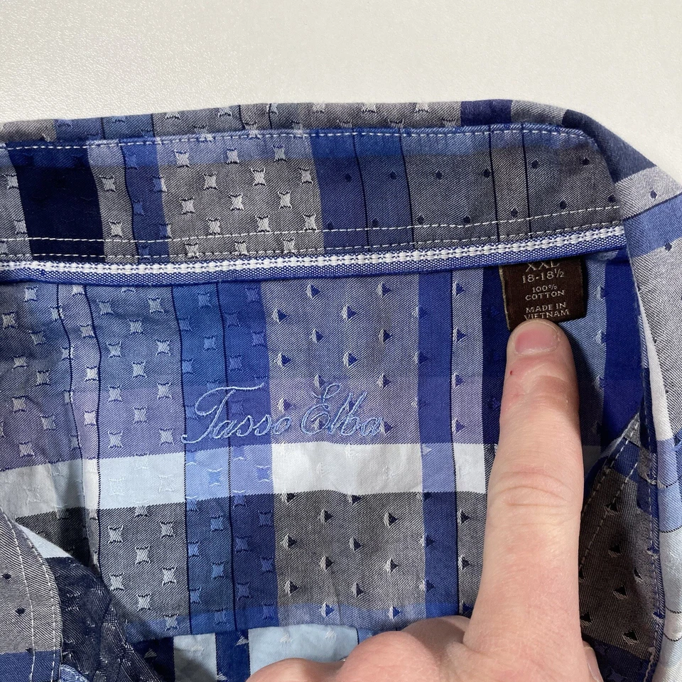 Camisa Tasso Elba 2XL Púrpura Azul A Cuadros Rayas Lunares Abotonada Puño Abatible Foto 3 de 4