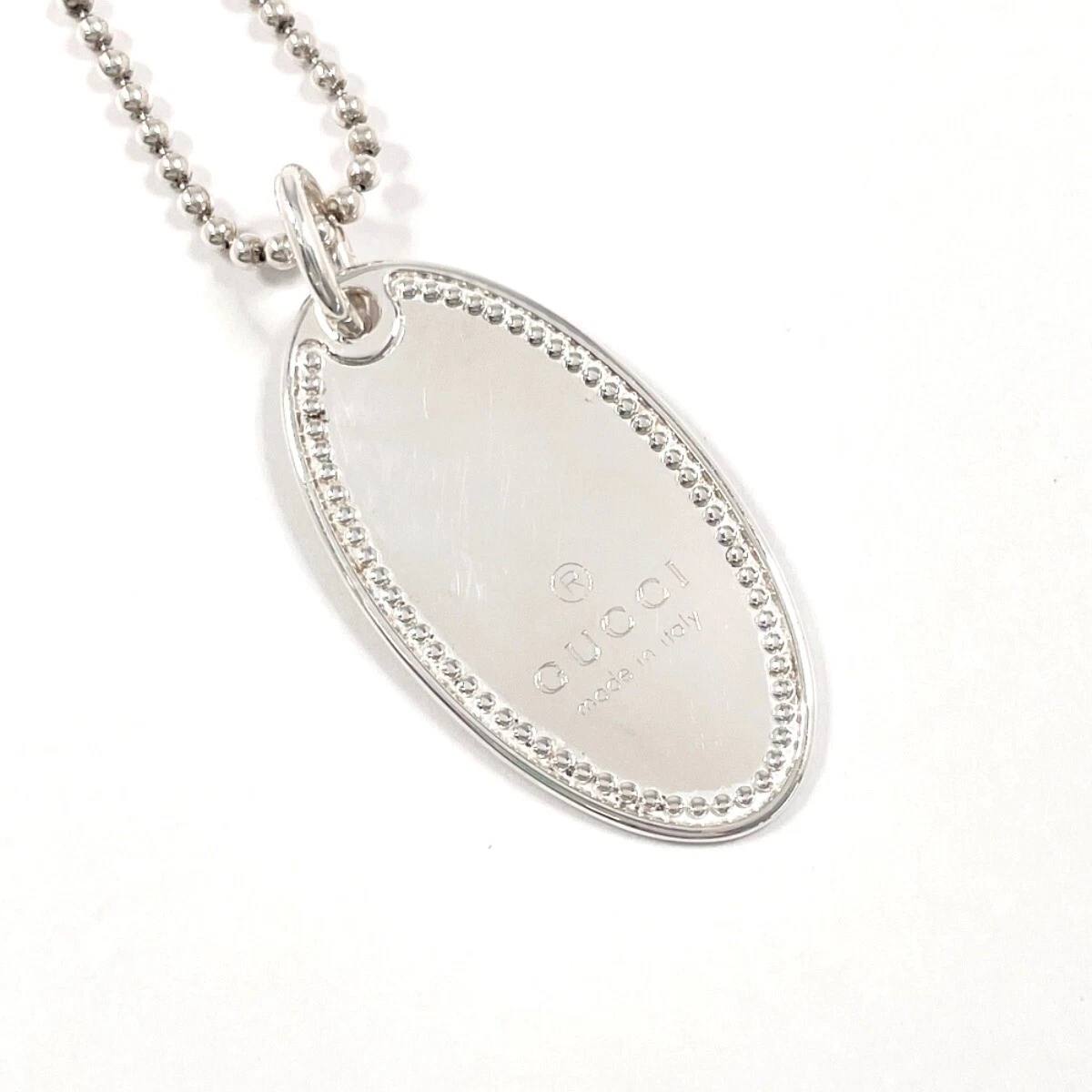 GUCCI Collier PendentifsÉtiquette Ovale Plaque Boule Chaîne Argent 925 Unisexe Accessoires