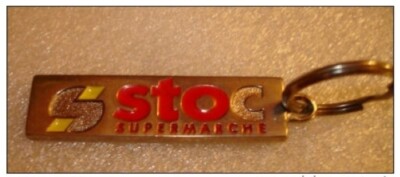 B09 / VINTAGE ALTER SCHLÜSSELANHÄNGER METALL SUPERMARKT STOCK ca. 6 x 1,8 cm