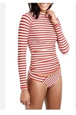 J crew Swim Women Rash guard solar Long sleeve Striped Lime Green White NWT 2x
