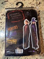 Adult Costume Cape Purple  Spiderwebs On Black Fabric 49 Inches  