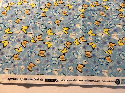 Animal Fabric | Epic Owls Butterfly Toss Blue | Studio E 2 Yards X 44   Cotton