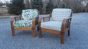Pair Of Carlton Rattan Lounge Chairs Wicker Bamboo Patio