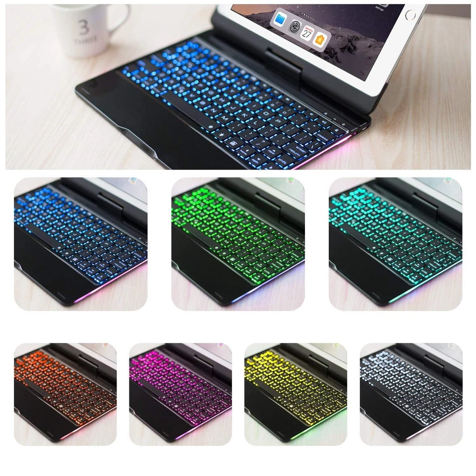 iPad 9.7" 2018/2017/Air 2 360° Giratorio Bluetooth Retroiluminado Teclado Estuche Cubierta Foto 2 de 4