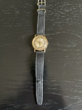 Timex Mans Vintage Manual Wind Watch Date Window Gold Colour Case Leather Strap