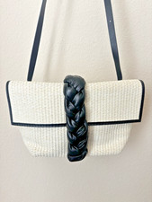 DeMellier Natural Raffia Black Braided Leather Verona Bag - New