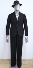 French Dated 1935 Black Wool Tailored 1-Button Suit Jacket S/M Pants W30xL33