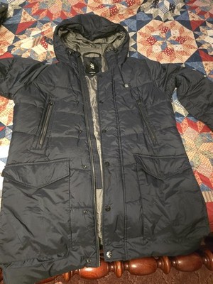 G-Star RAW Men's Navy Hooded Insulated Long Parka Coat Lined Pockets XL