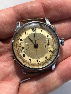 Chronograph Le Saleve Landeron Hahn funktioniert nicht für Teile Reparatur zweifarbiges Zifferblatt