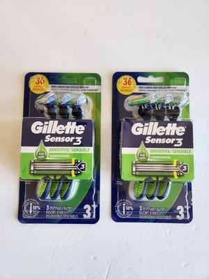 Lot Of 2 Gillette Sensor3 Disposable Sensitive Aloe Razors 3 Count Each