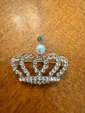 Vintage Crown-Shaped Rhinestone and Pearl Brooch Pin 329