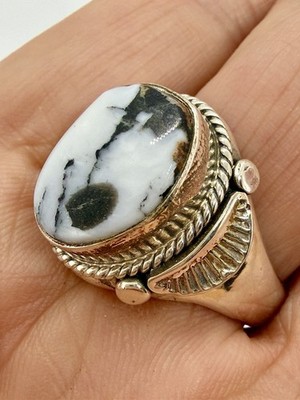 Navajo White Buffalo Men's Ring Sz 10 Sterling Signed Allen Tolino 11.3g Native