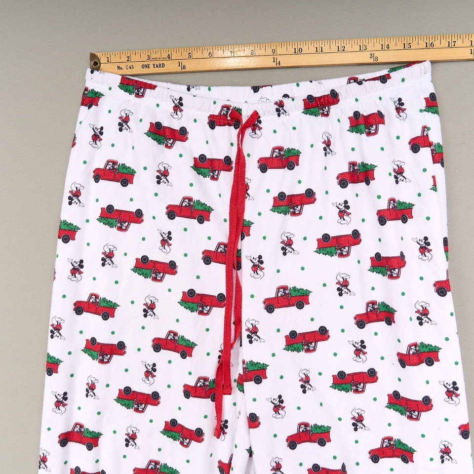 Disney Mickey Pijama Conjunto Para Hombre XL Poliéster Botón Top Pantalones Rojo Camión Navidad Foto 3 de 4