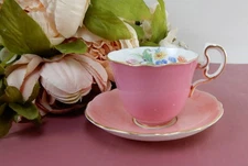 Aynsley Fine Bone China England Mismatch Pink Color Demitasse Cup & Saucer