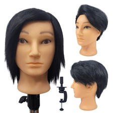 Black Human Hair Male Barber Mannequin Head Practice Hairstyling Stand