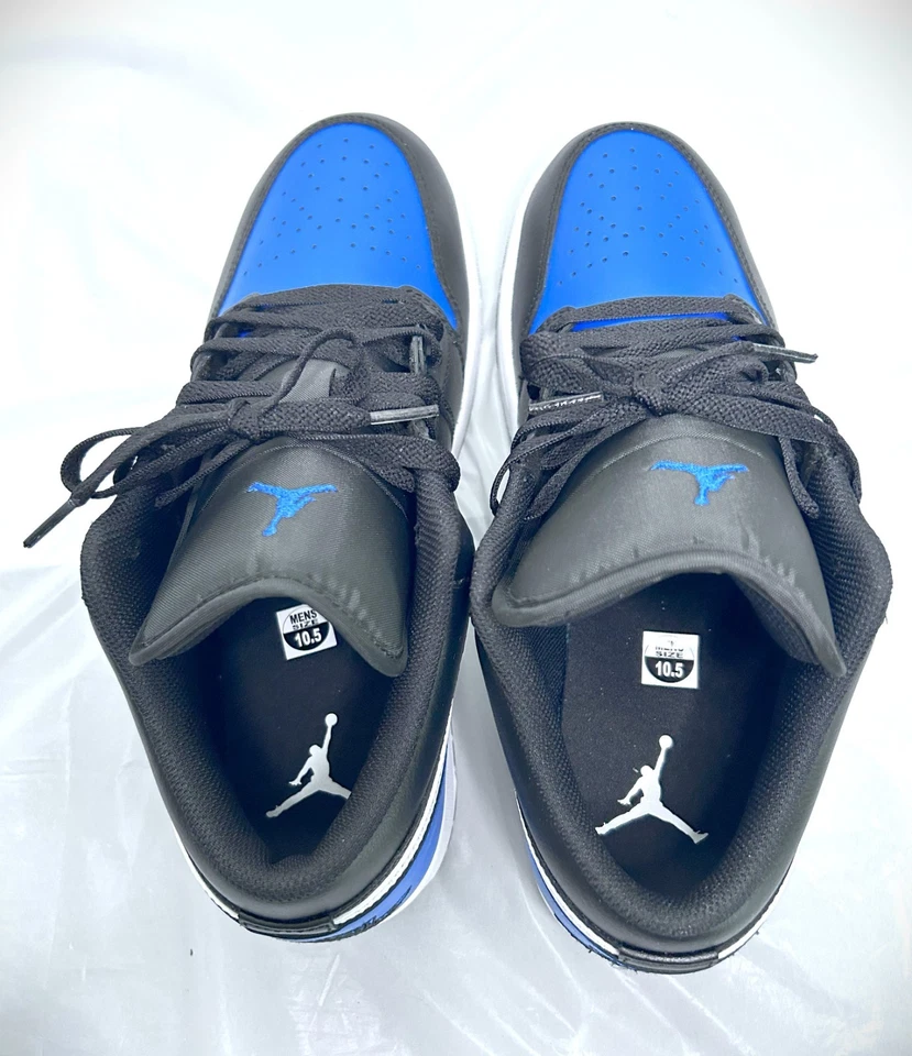 Air Jordan 1 biqueira baixa preta/real/branco 553558-042 tamanho 10,5M/12W - Imagem 4 de 4