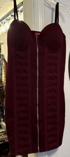 Guess Women’s Bustier Burgandy Dress Full Front Gold Zipper Size XL