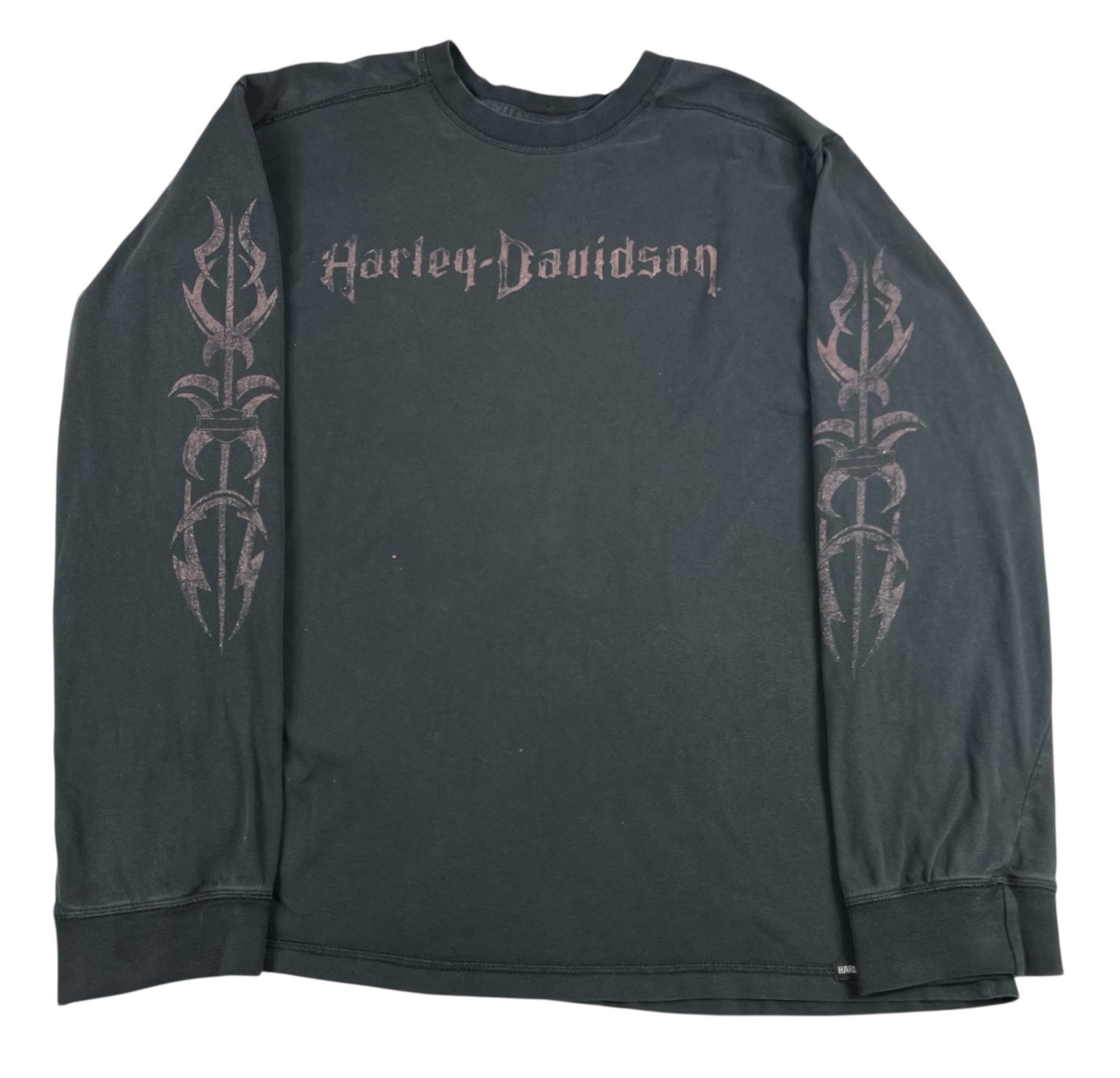 Vintage Y2K Harley-Davidson Long Sleeve Double Sided T-Shirt Tribal Faded Large