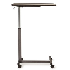 ECONOMY ADJUSTABLE HOSPITAL OVERBED TABLE WITH WHEELS - WALNUT TOP