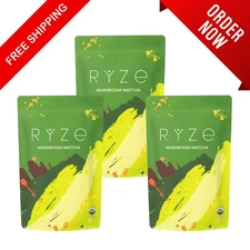3 Pack RYZE Organic Mushroom Matcha Coffee – 6.34oz Each, Authentic Wellness Ble