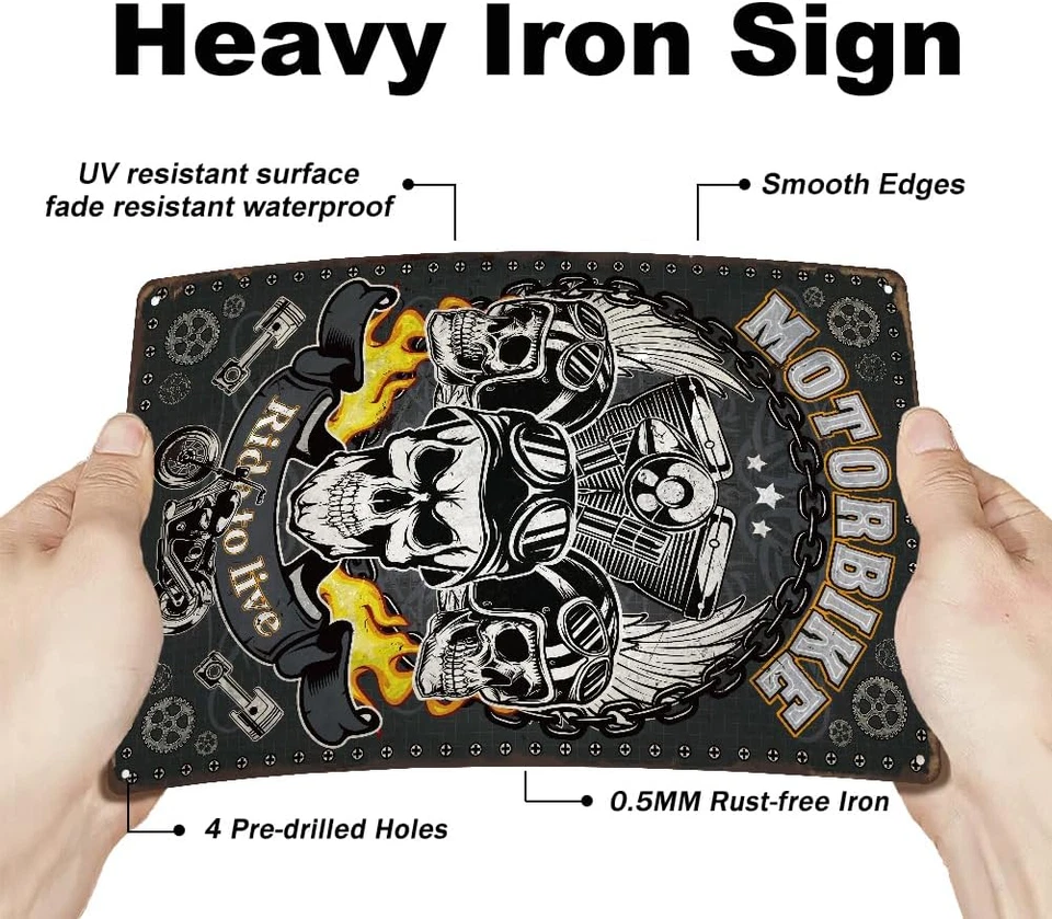 Motorcycle Skulls Tin Signs Motorcycle Engine Metal Tin Sign Ride Signs Funny Si - Image 3 of 4
