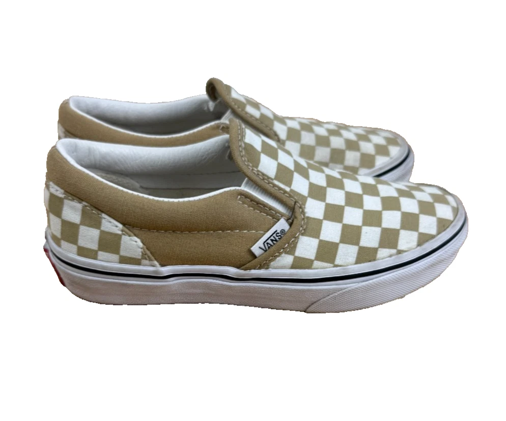 Scarpe sneakers VANS marrone beige a scacchiera classiche slip on giovani taglia 1