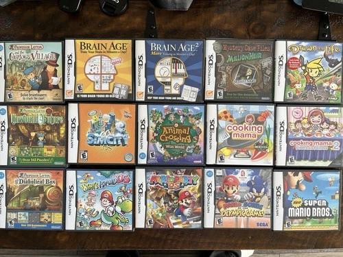 Nintendo DS Game Lot w/ Cases: Brain Age 1&2, Animal Crossing, Mario