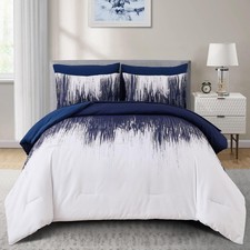 Ombre Blue Comforter Set Full Size Gradient Navy Blue White Boho Bedding Set ...