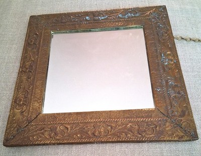 Antique Arts & Crafts Copper Repousse Mirror C1900's