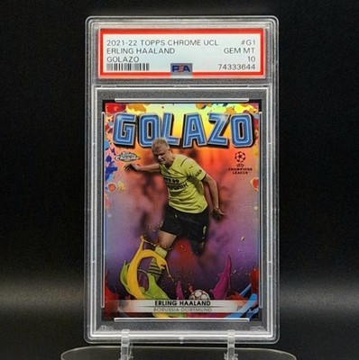 2021-22 Topps Chrome UCL Erling Haaland PSA 10 Golazo #G-1 Dortmund / Norway