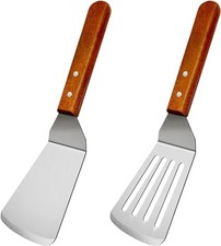 Professional Stainless Steel Spatula and Turner Set, Wooden Handle, Kitchen Uten