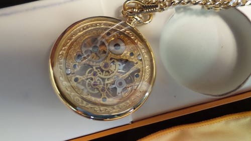Stuhrling Pocket Watch Skeleton Dial Dual Time AM/PM Auto and Wind H20 Resistant - Picture 3 of 6