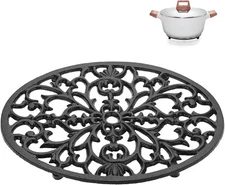 Sumnacon 1Pcs Oval Cast Iron Trivet - Antique Heat 9.6 x 7.2 Inch, Black 