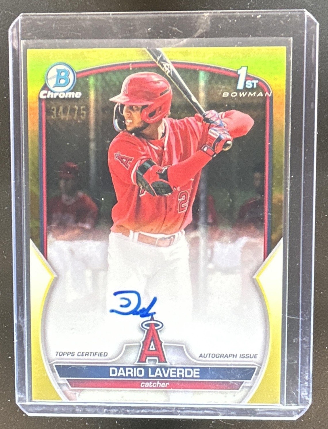 2023 Bowman Chrome Dario Laverde Auto Yellow Refractor 1st #/75 Angels