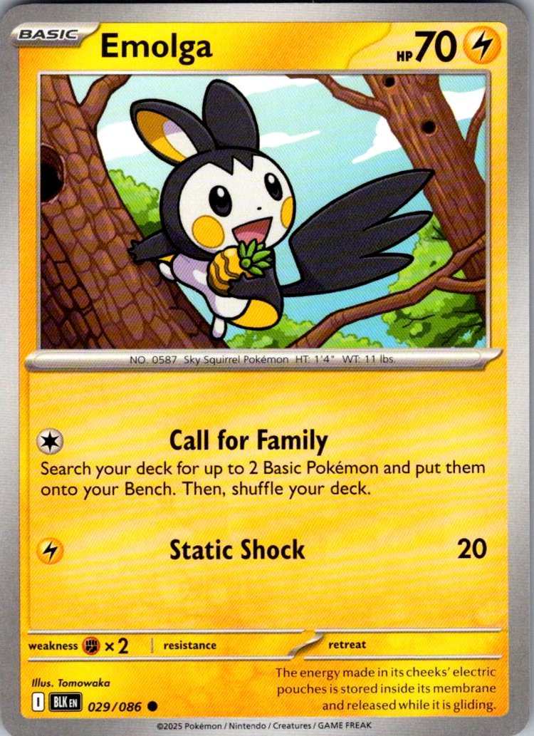 Emolga Black Bolt 029/086 Common Pokemon Near Mint